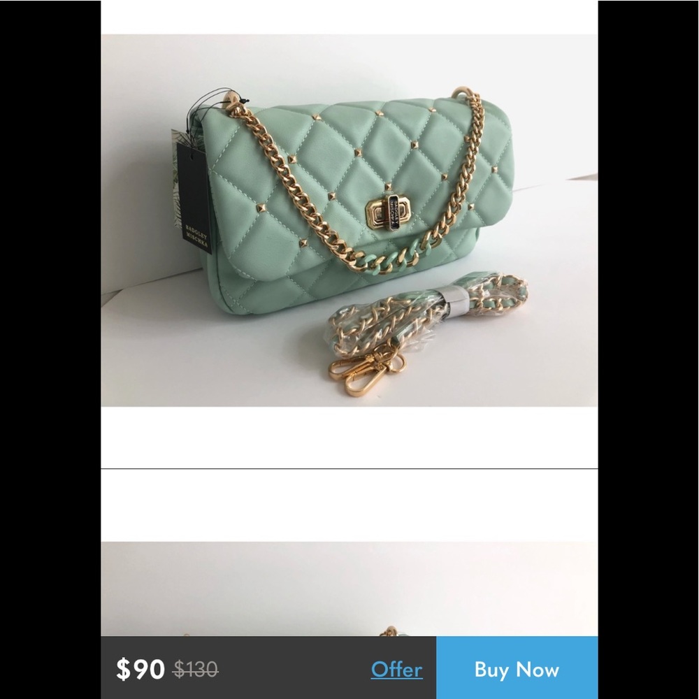 Badgley Mischka Quilted bag cross body chain quilted metallic blue faux leather - Picture 14 of 14